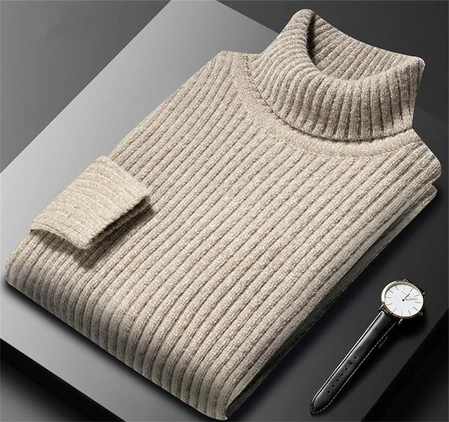 Maglione Uomo Collo Alto Maglia Calda Slim Fit