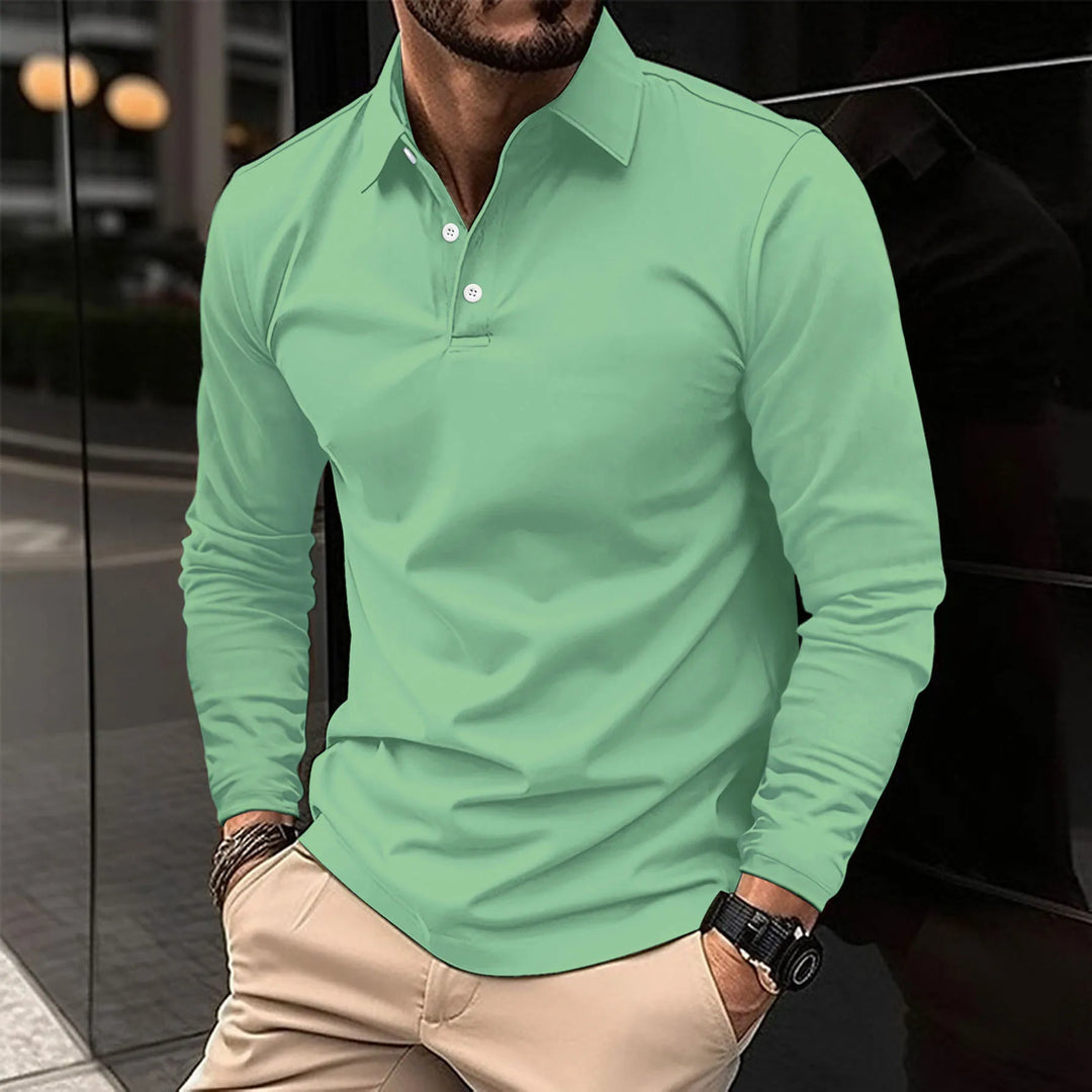 Polo Uomo Maniche Lunghe Tessuto Morbido Stile Casual