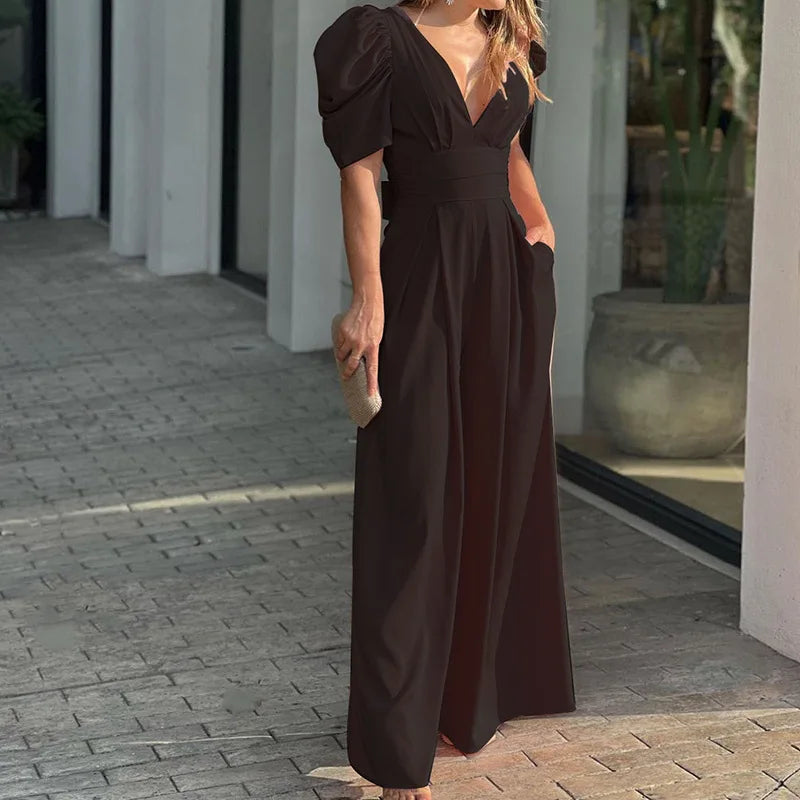 Tuta Donna Scollo a V Maniche a Palloncino Elegante Raffinata