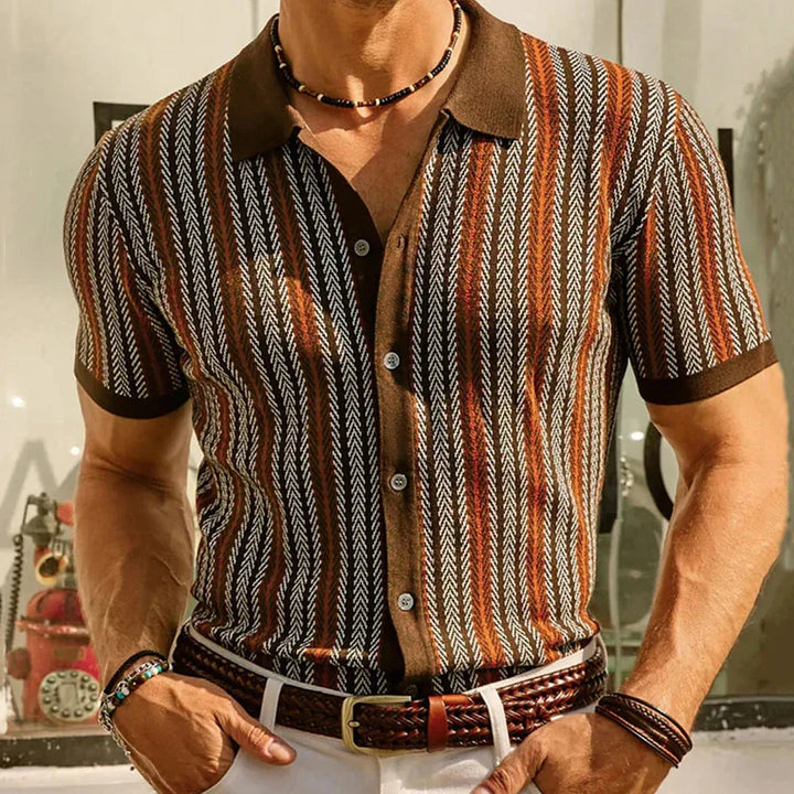 Polo Uomo Cotone Stampa Zigzag Vestibilità Classica