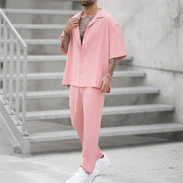 Completo Estivo Uomo Camicia Cotone Pantaloni Dritti