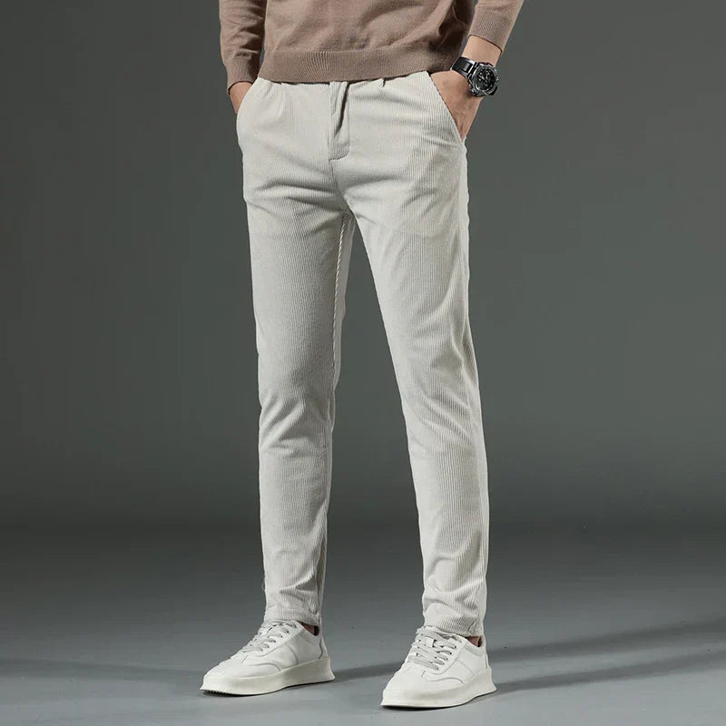 Pantaloni Uomo Eleganti Tessuto Morbido Vestibilità Regular