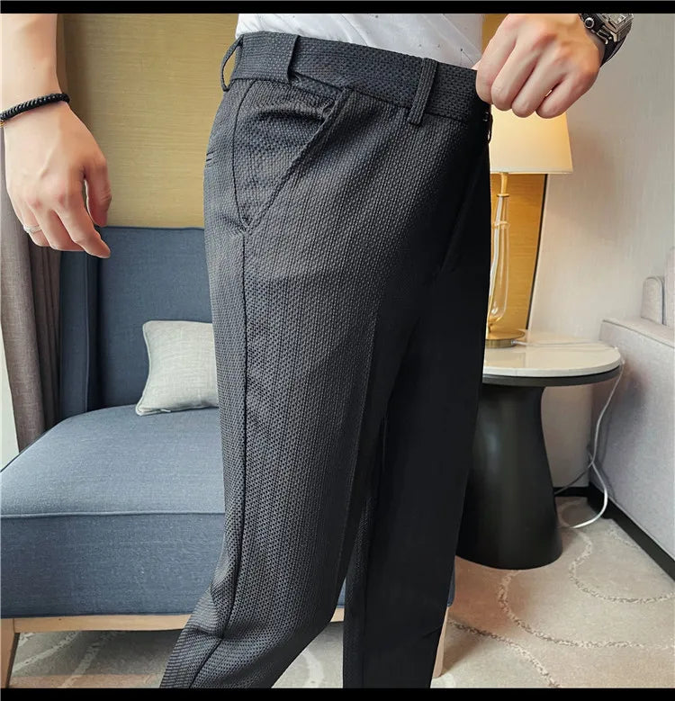 Pantaloni Uomo Slim Fit Tessuto Elegante