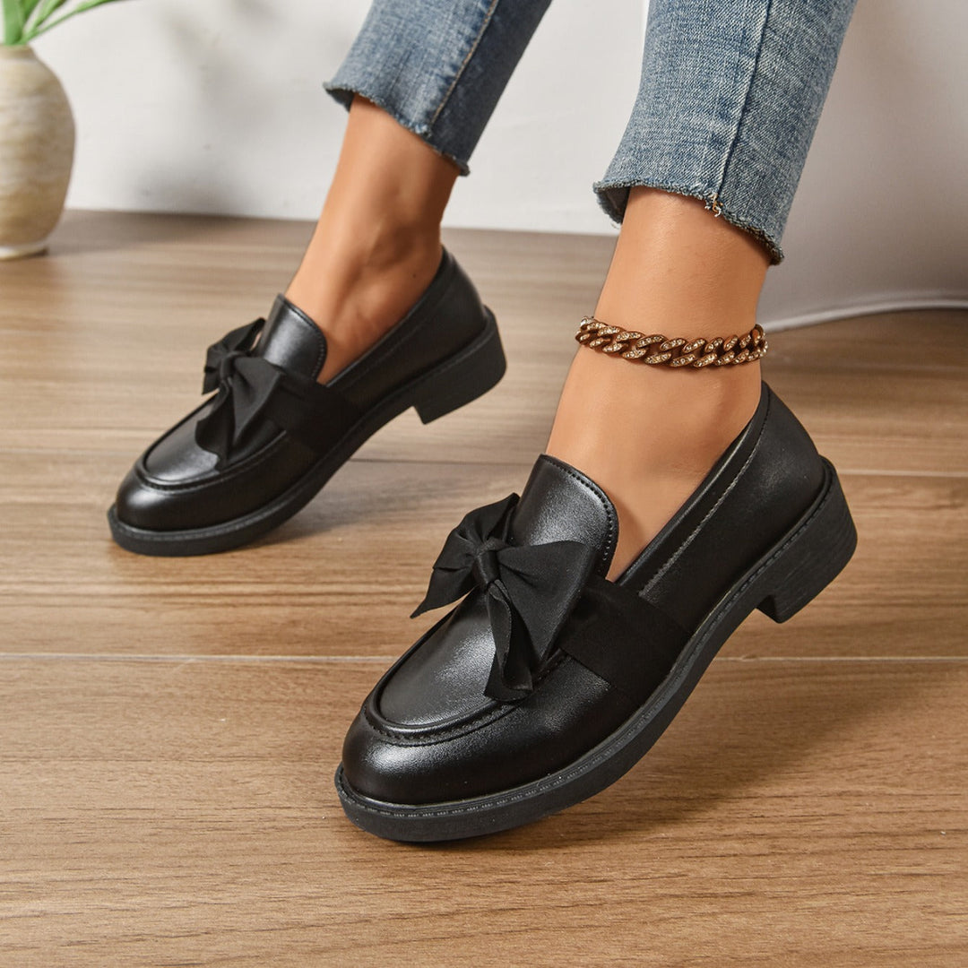 Mocassini Donna in Pelle Slip-On con Fiocco e Suola Platform