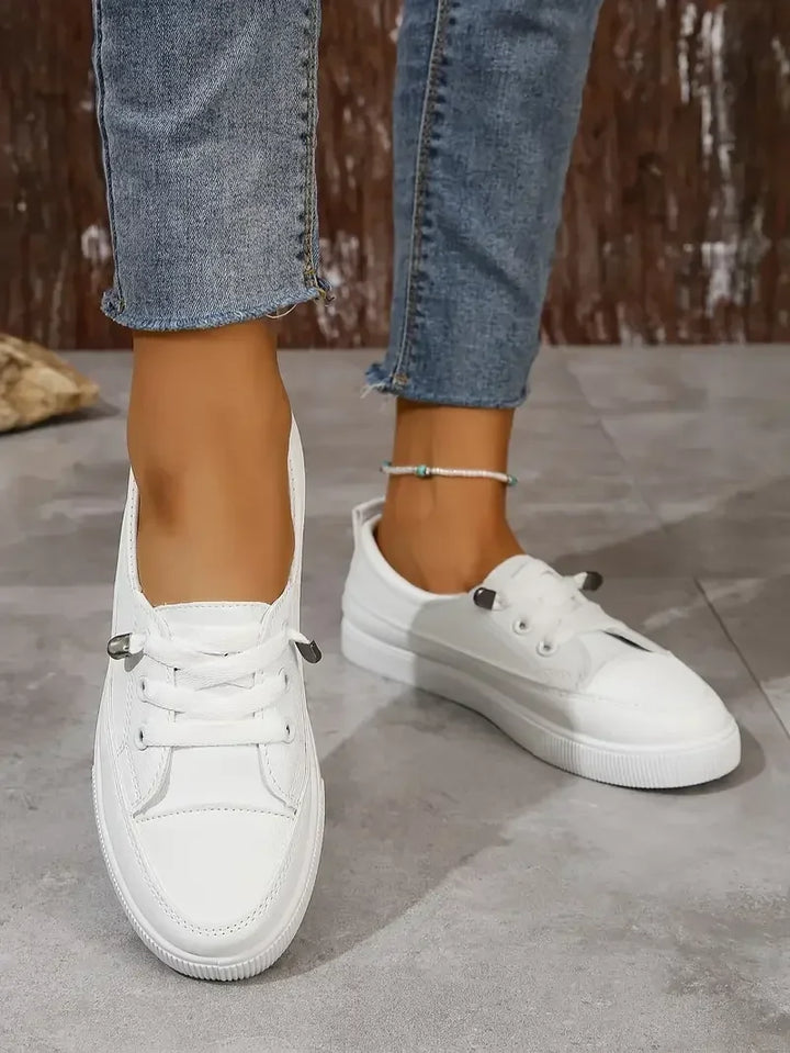Scarpe Donna Basse Punta Tonda con Lacci Casual
