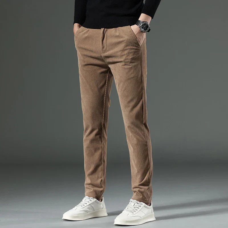Pantaloni Uomo Eleganti Tessuto Morbido Vestibilità Regular