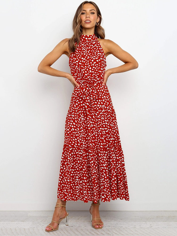 Abito Midi Donna Svasato Tessuto a Pois