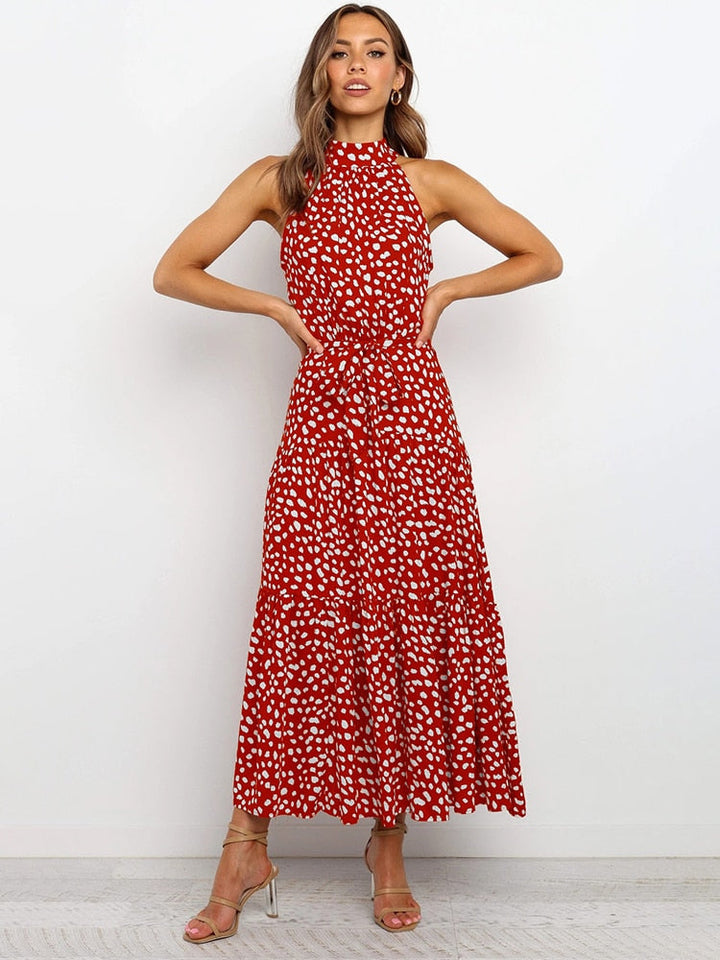 Abito Midi Donna Svasato Tessuto a Pois
