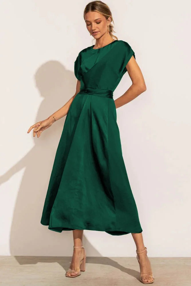 Abito Midi Donna in Raso di Seta Elegante