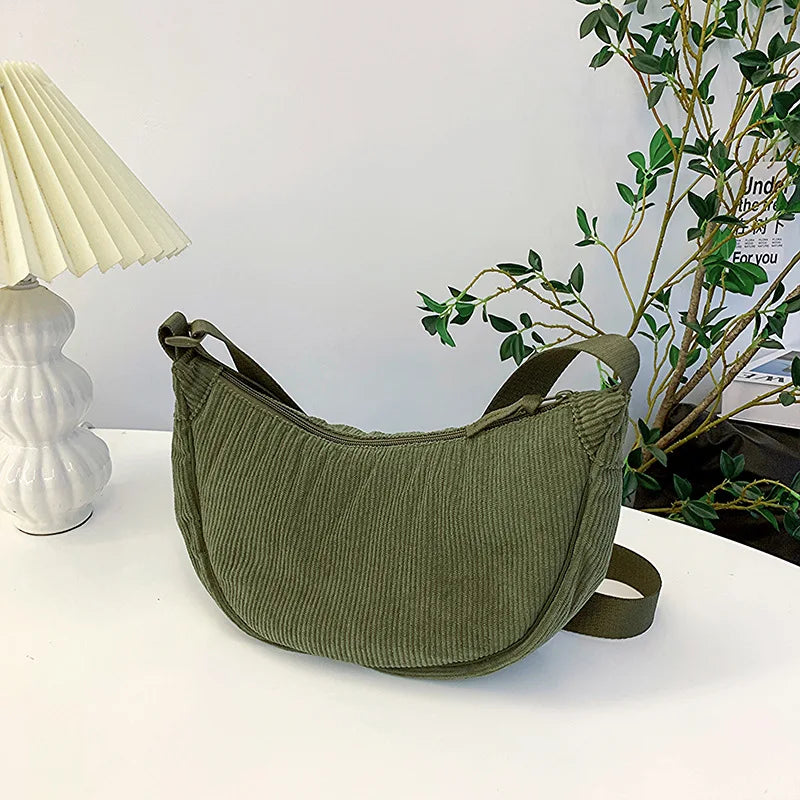 Borsa a Tracolla Donna in Velluto a Coste Tracolla Regolabile Casual