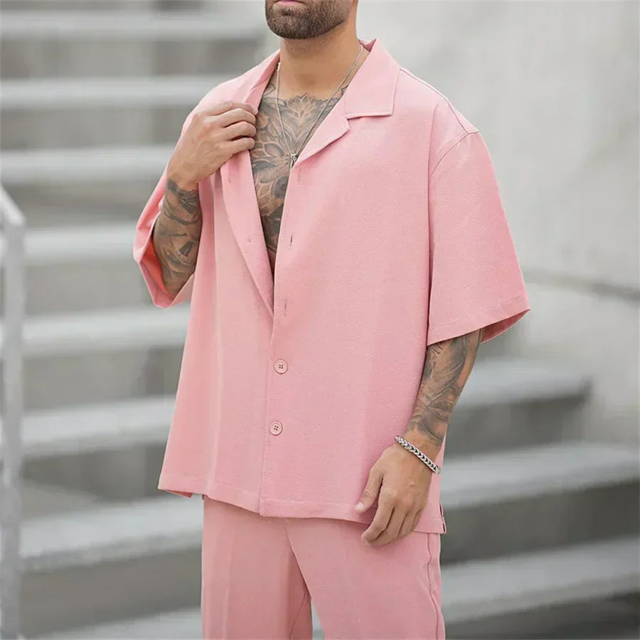 Completo Estivo Uomo Camicia Cotone Pantaloni Dritti