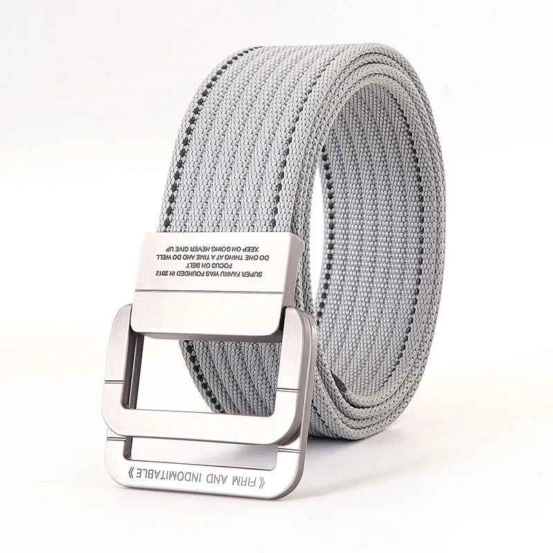 Cintura Unisex Tela con Fibbia Doppio Anello Stile Casual