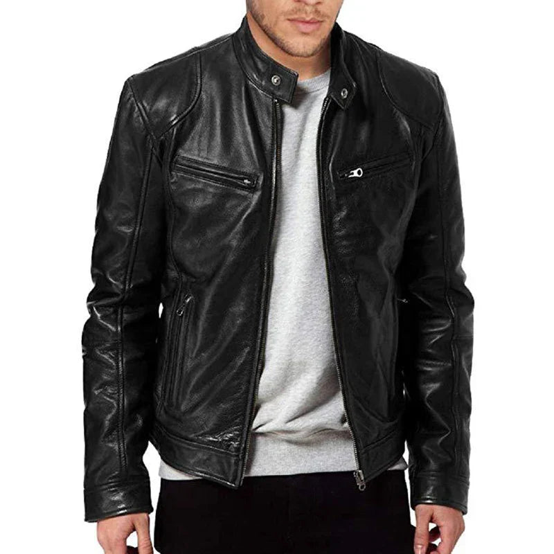 Giacca Biker Uomo Zip Tasche Multiple Stile Casual