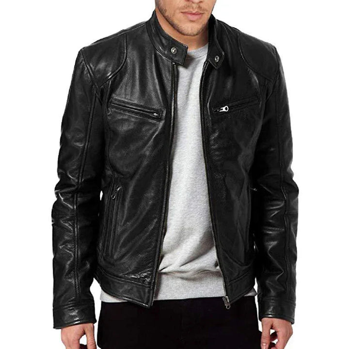 Giacca Biker Uomo Zip Tasche Multiple Stile Casual
