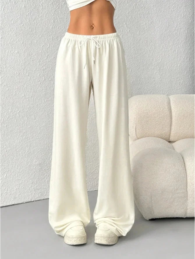 Pantaloni Jogging Donna Tessuto Morbido Gamba Larga Comoda