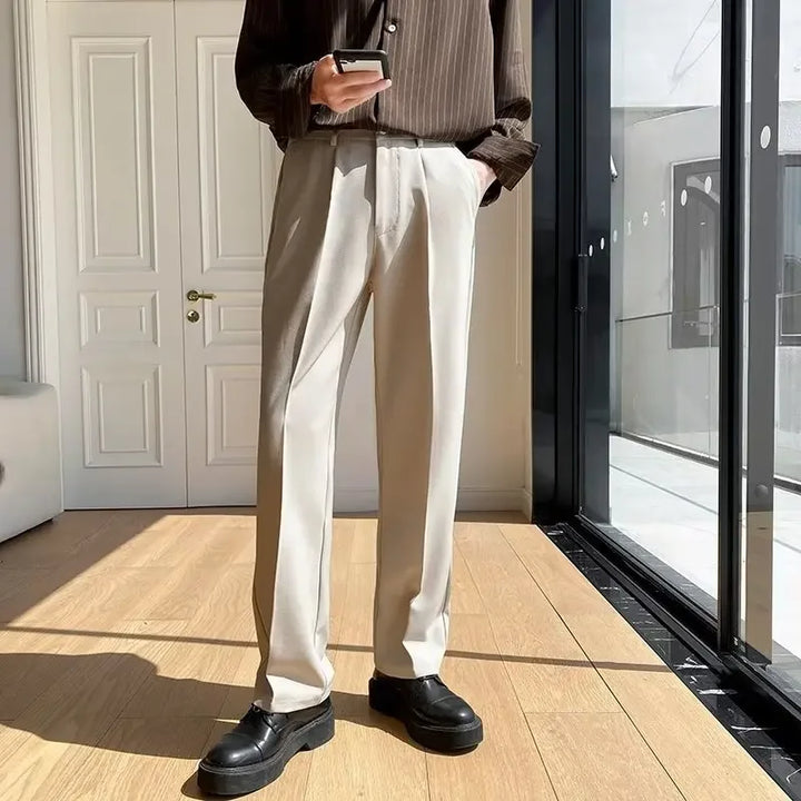 Pantaloni Uomo Dritti Tessuto con Piega Vestibilità Classica