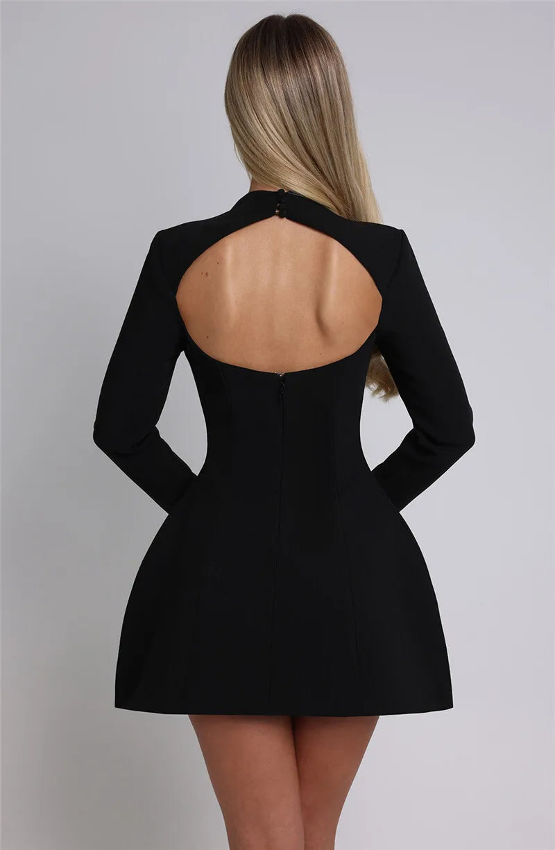 Abito Corto Donna Collo Alto Maniche Lunghe