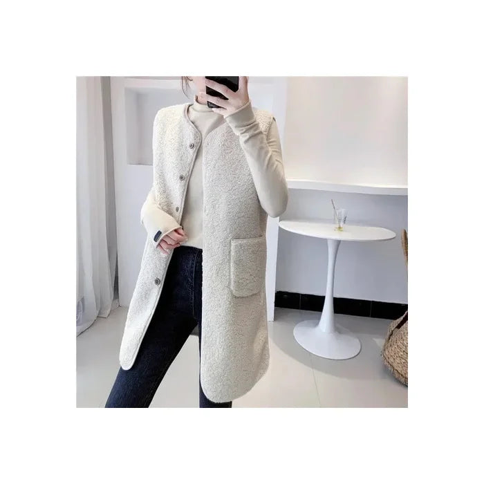 Gilet Donna Lungo Misto Lana Senza Maniche Minimalista Caldo - Vesarelli