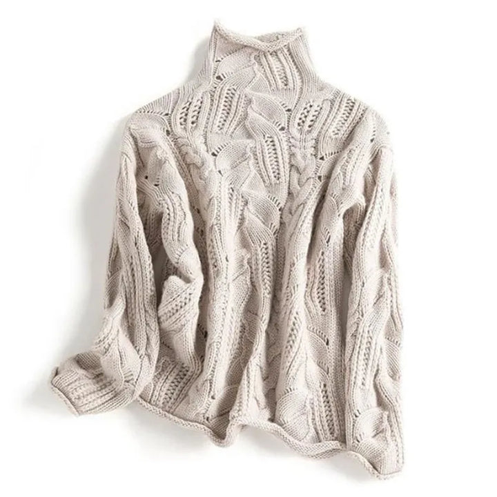 Maglione Donna in Maglia Torsadée Collo Alto Manica Lunga