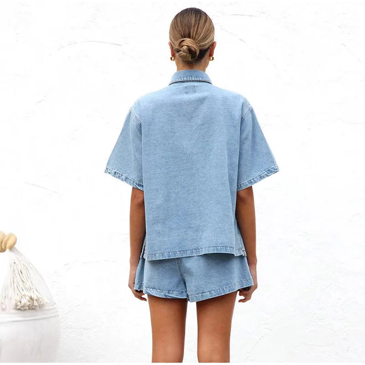 Set Estivo Donna Camicia Cotone Shorts Vita Elastica