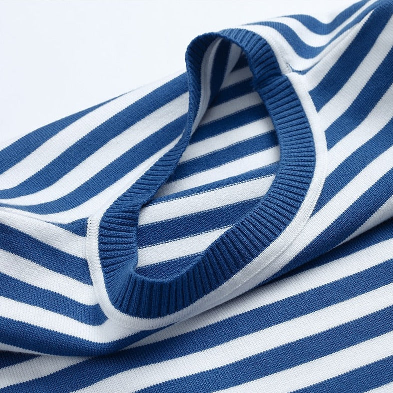 Felpa Donna in Maglia a Righe Manica Lunga Scollo Rotondo Casual