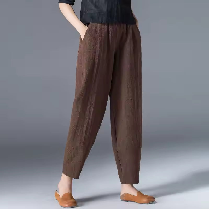 Pantaloni Donna Estivi Tessuto Leggero Gamba Affusolata