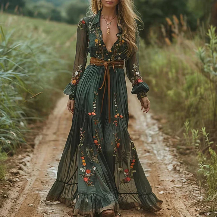 Abito lungo Donna Stampa floreale Taglio fluido Maniche lunghe Gonna - Vesarelli