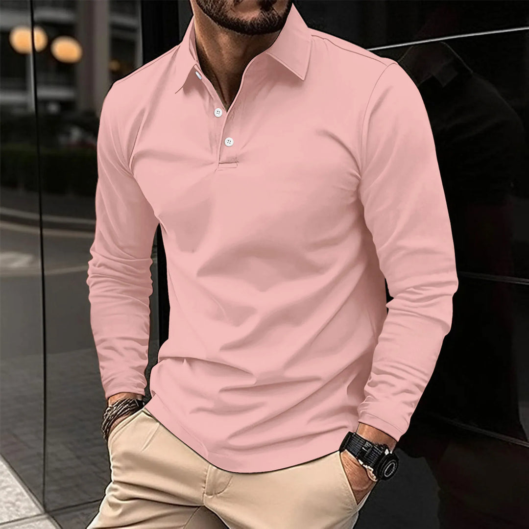 Polo Uomo Maniche Lunghe Tessuto Morbido Stile Casual