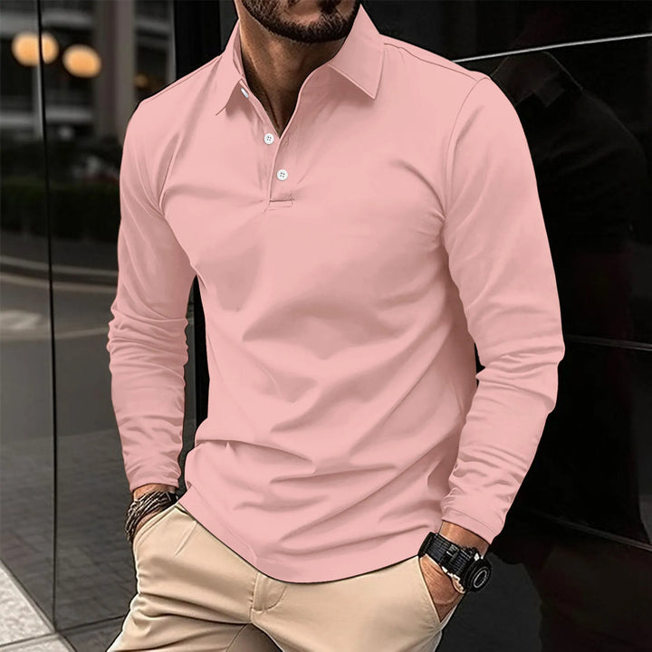 Polo Uomo Maniche Lunghe Tessuto Morbido Stile Casual