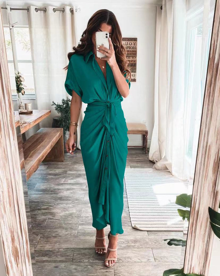 Abito Maxi Donna con Chiusura a Bottoni Vestibilità Elegante