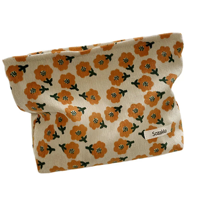 Borsa Trucco Donna Velluto a Coste Stile Floreale Estiva - Vesarelli