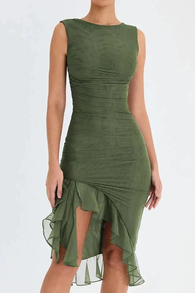 Abito Midi Donna Elegante Svasato Manica Corta