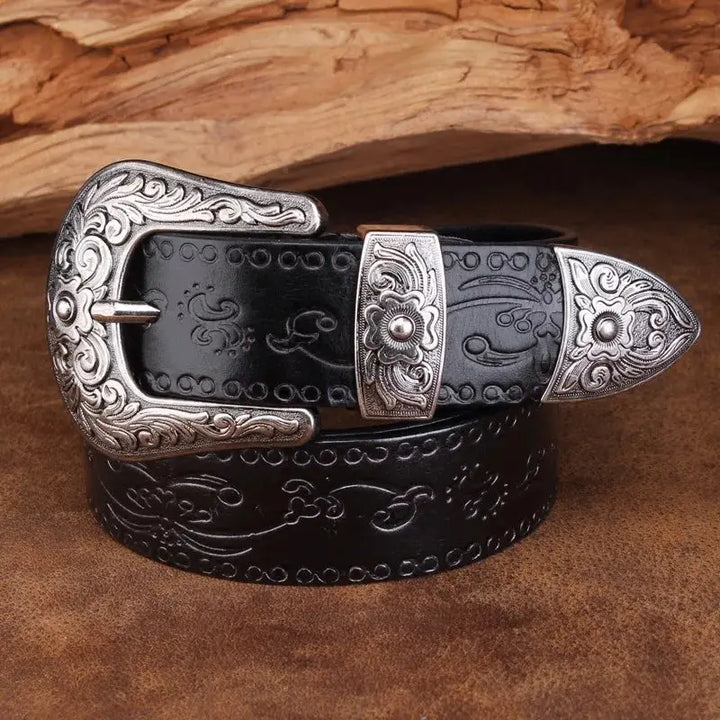 Cintura Uomo in Pelle Stile Western Fibbia Incisa Classica