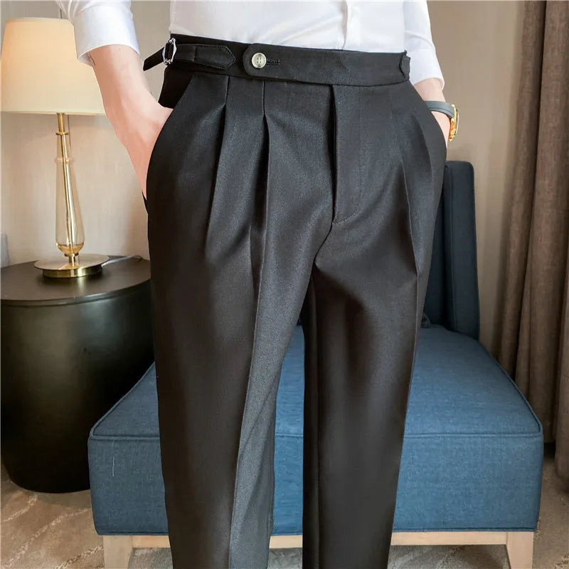 Pantaloni Uomo Eleganti Tessuto Slim Fit Linea Affusolata
