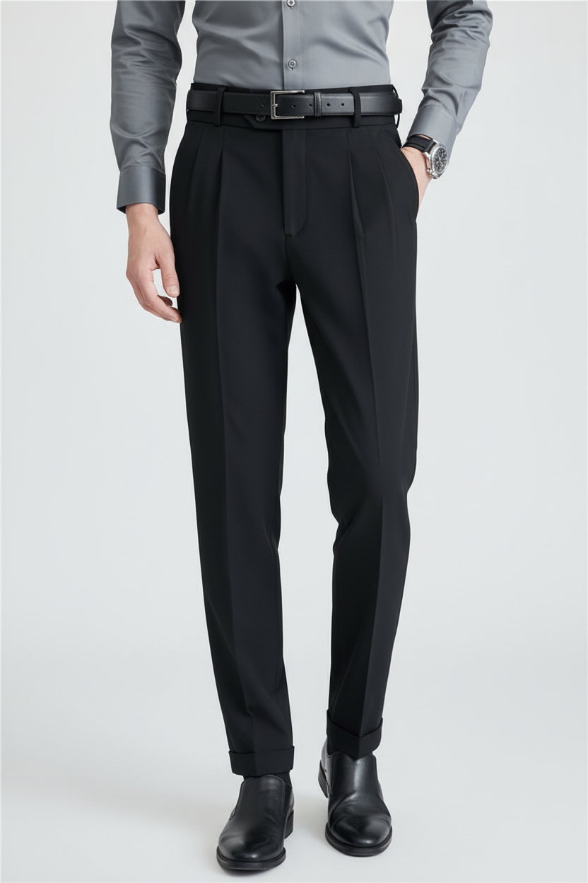 Pantaloni Uomo Eleganti Tessuto Slim Fit Linea Affusolata