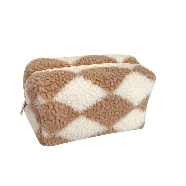 Borsa Trucco Donna in Morbida Peluche Quadretti Invernali - Vesarelli