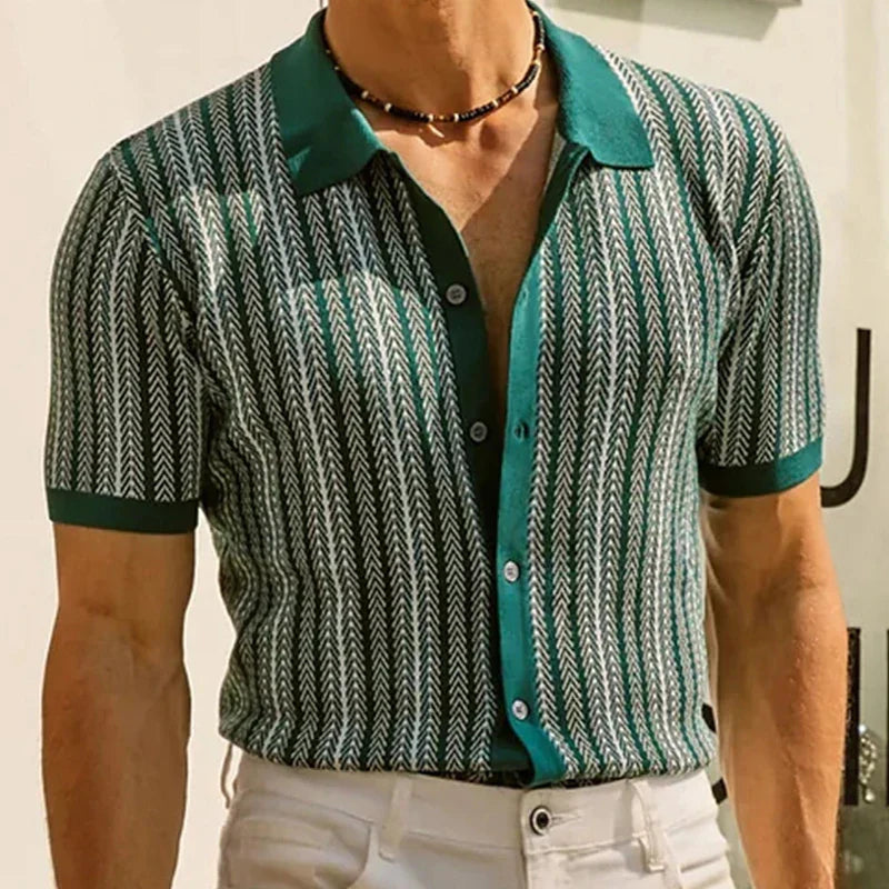 Polo Uomo Cotone Stampa Zigzag Vestibilità Classica