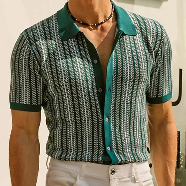 Polo Uomo Cotone Stampa Zigzag Vestibilità Classica