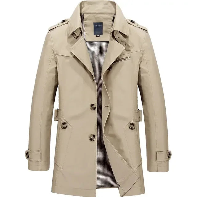 Trench Uomo Leggero Classico Tessuto Resistente Vestibilità Regular