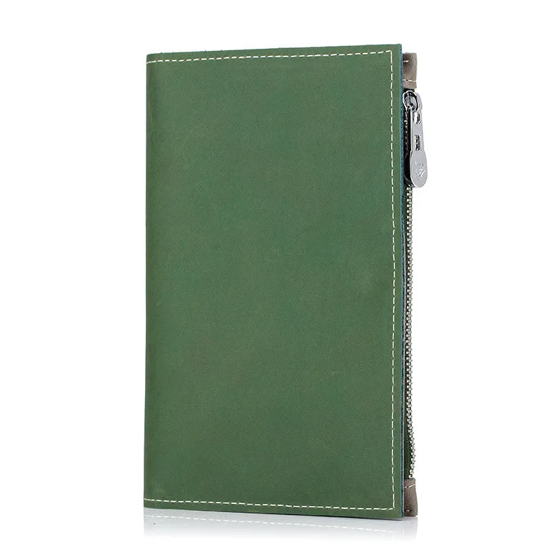 Portafoglio verde in pelle con cerniera laterale, design elegante e minimalista, ideale per uomo e donna. Accessorio moda di alta qualità.