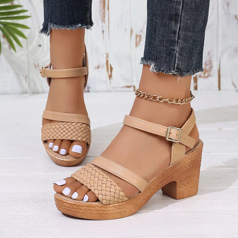 Sandali Donna Zeppa Intrecciata Stile Moderno