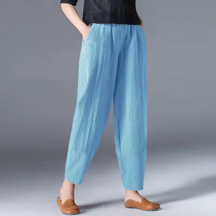 Pantaloni Donna Estivi Tessuto Leggero Gamba Affusolata