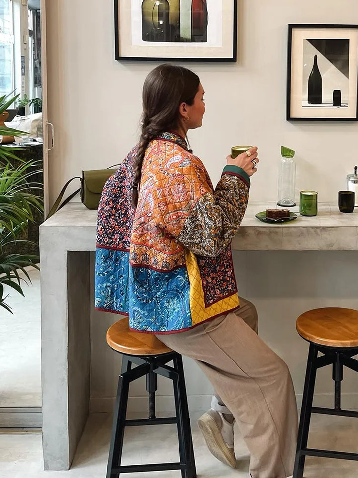 Giacca Trapuntata Donna Reversibile Spessa Foderata Stile Bohémien