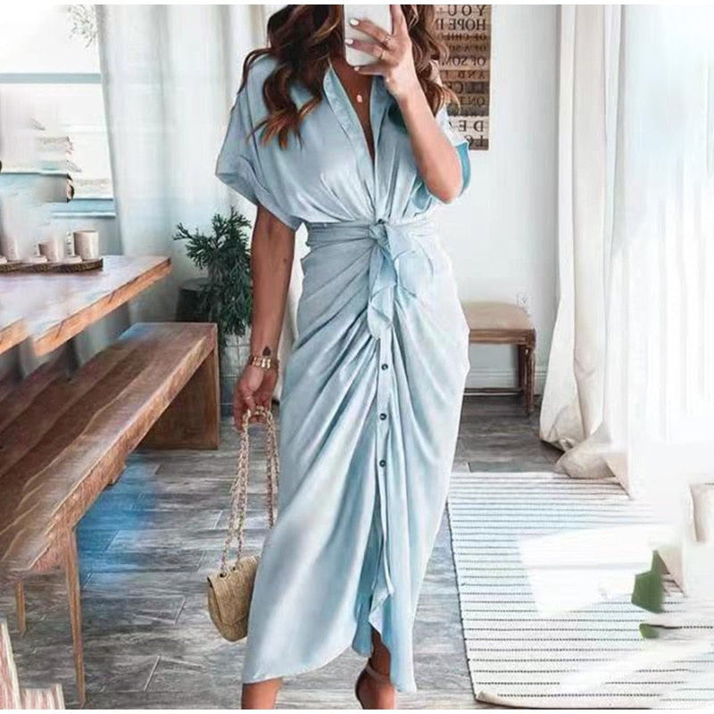Abito Maxi Donna con Chiusura a Bottoni Vestibilità Elegante