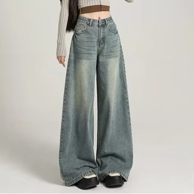 Jeans Donna Vita Alta Taglio Largo Elegante