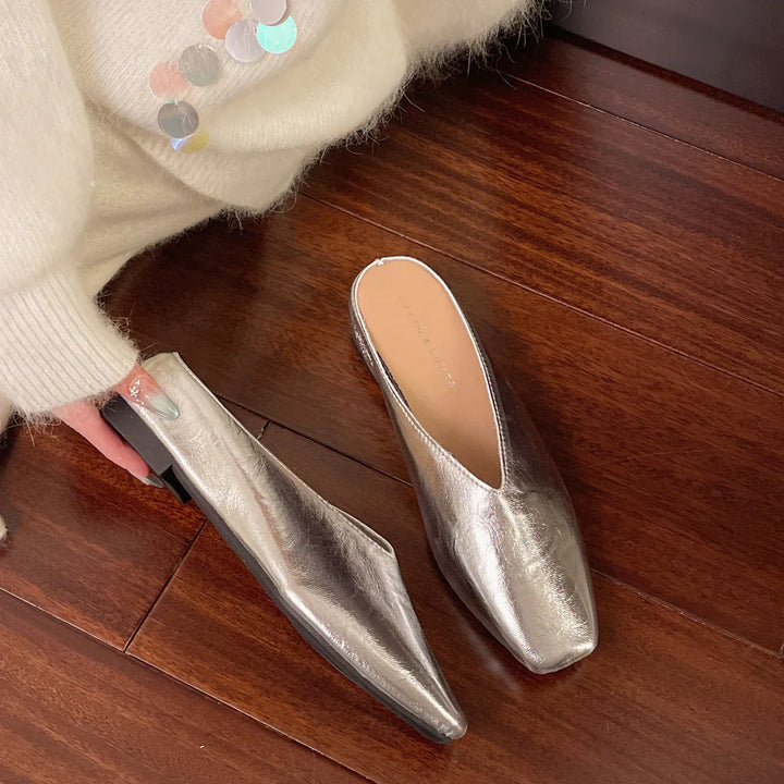 Mules Donna in Pelle Punta Quadrata Slip-On