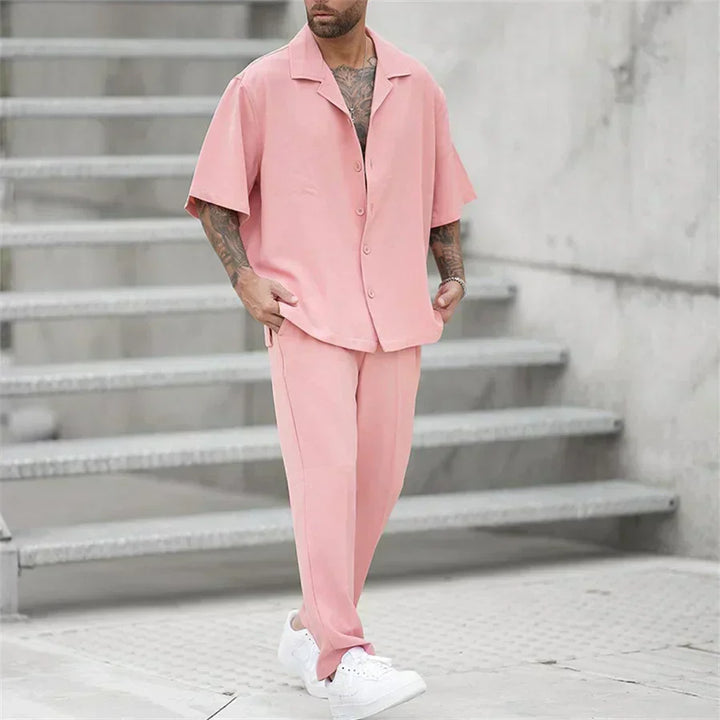 Completo Estivo Uomo Camicia Cotone Pantaloni Dritti