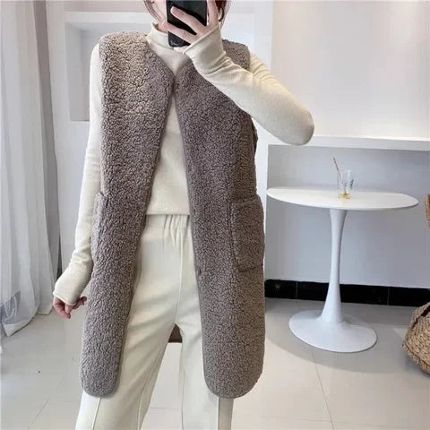 Gilet Donna Lungo Misto Lana Senza Maniche Minimalista Caldo - Vesarelli