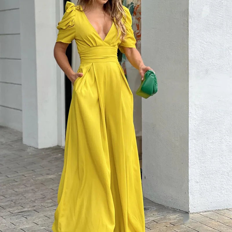 Tuta Donna Scollo a V Maniche a Palloncino Elegante Raffinata