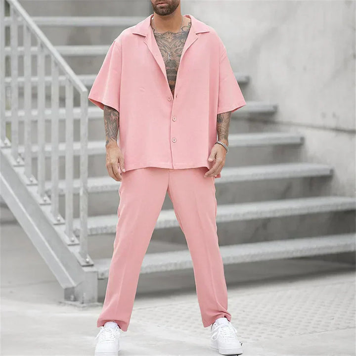 Completo Estivo Uomo Camicia Cotone Pantaloni Dritti